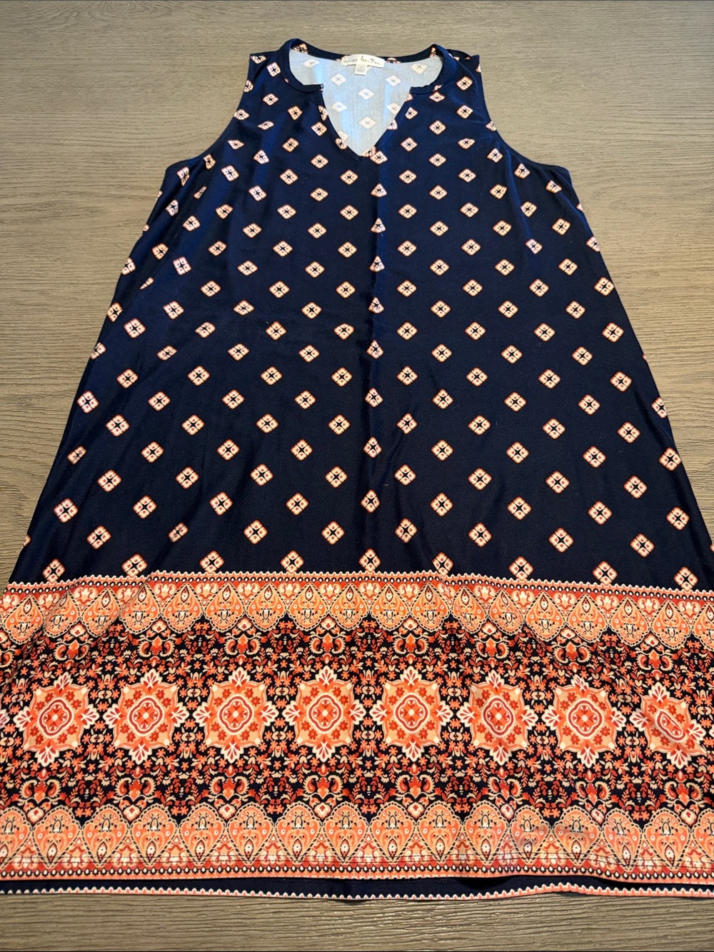 nine britton Navy and Coral Sleeveless Printed Shift Dress